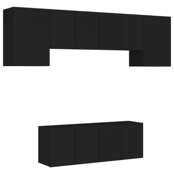 6-dijelni zidni TV elementi crna od konstruiranog drva