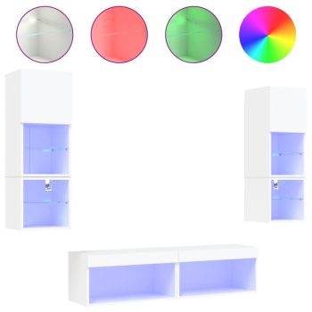 6-dijelni zidni TV elementi s LED svjetlima bijeli drveni