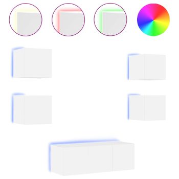 6-dijelni zidni TV elementi s LED svjetlima bijeli drveni