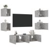 6-dijelni zidni TV elementi s LED svjetlima boja betona drveni