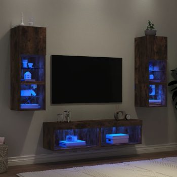 6-dijelni zidni TV elementi s LED svjetlima boja hrasta drveni