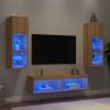 6-dijelni zidni TV elementi s LED svjetlima boja hrasta drveni