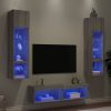 6-dijelni zidni TV elementi s LED svjetlima boja sivog hrasta