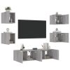 6-dijelni zidni TV elementi s LED svjetlima boja sivog hrasta