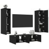 6-dijelni zidni TV elementi s LED svjetlima crni drveni