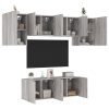 6-dijelni zidni TV elementi siva boja hrasta konstruirano drvo