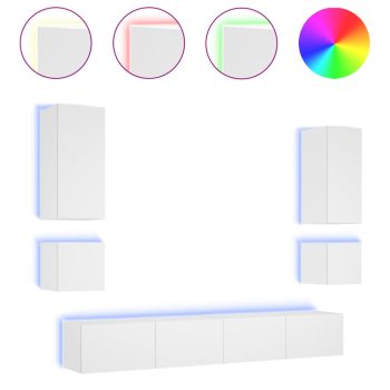 6-dijelni zidni TV ormarići s LED svjetlima bijeli