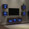 7-dijelni zidni TV elementi s LED svjetlima boja hrasta drveni