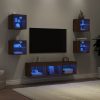 7-dijelni zidni TV elementi s LED svjetlima boja smeđeg hrasta