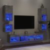 8-dijelni zidni TV elementi s LED svjetlima boja betona drveni