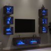 8-dijelni zidni TV elementi s LED svjetlima boja hrasta drveni