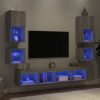 8-dijelni zidni TV elementi s LED svjetlima boja sivog hrasta