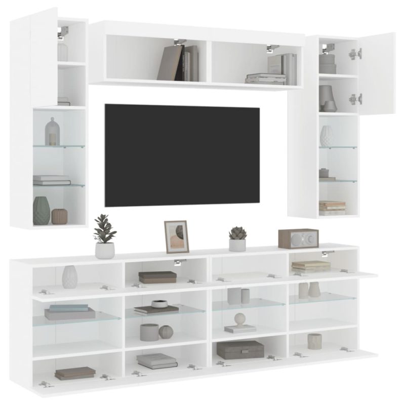 6-dijelni set zidnih TV ormarića s LED svjetlima bijeli