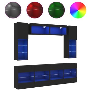 6-dijelni set zidnih TV ormarića s LED svjetlima crni