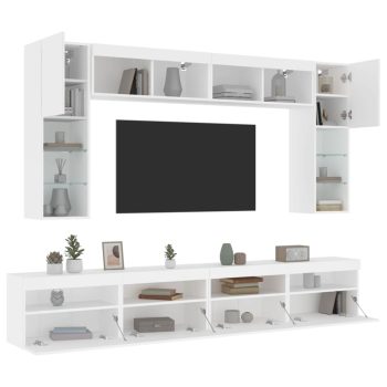 8-dijelni set zidnih TV ormarića s LED svjetlima bijeli