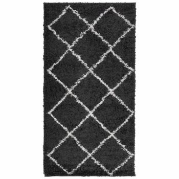 Čupavi moderni tepih s visokim vlaknima crni i krem 80x150 cm