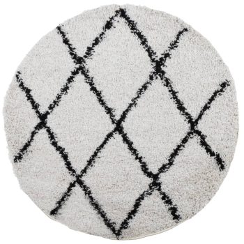 Čupavi moderni tepih s visokim vlaknima krem-crni Ø 80 cm