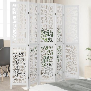 Sobna pregrada s 5 panela bijela od masivnog drva paulovnije