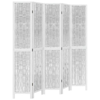Sobna pregrada s 5 panela bijela od masivnog drva paulovnije